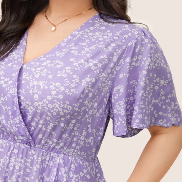 BloomChic floral flutter sleeve pocket maxi dress 1Purple Ditsy 1X 14-16 NWT - Picture 4 of 8